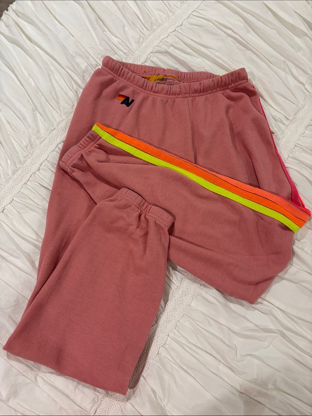 Aviator Nation Pink Track Pants with Neon Side Stripes